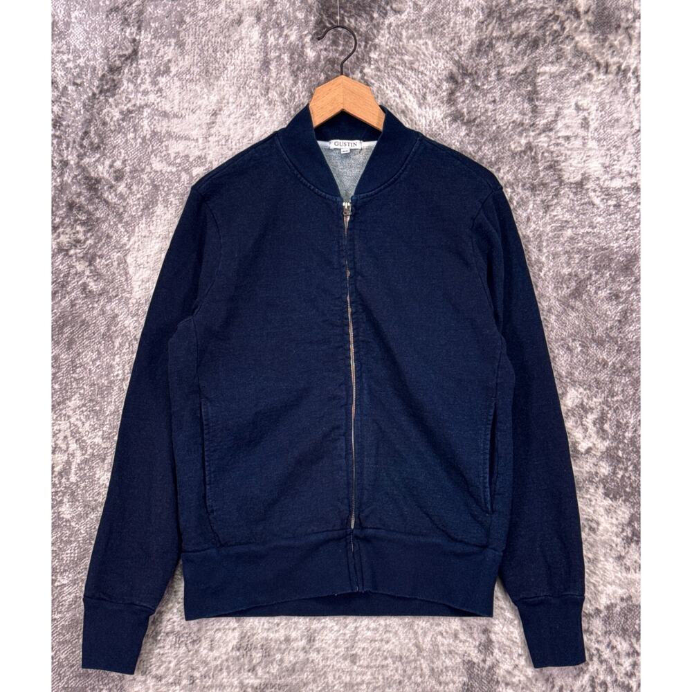 Gustin Jacket XS Mens French Terry Bomber Dark Indigo Blue Dyed